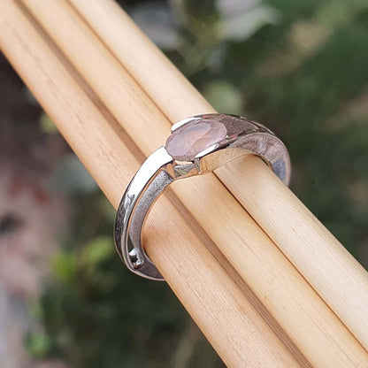 Trendy 925 Sterling Silver Gold Plated Gems Rings 8To10MM Handmade Rose Quartz Stone Oval Shape Bezel Set Ring For Her Jewelry
