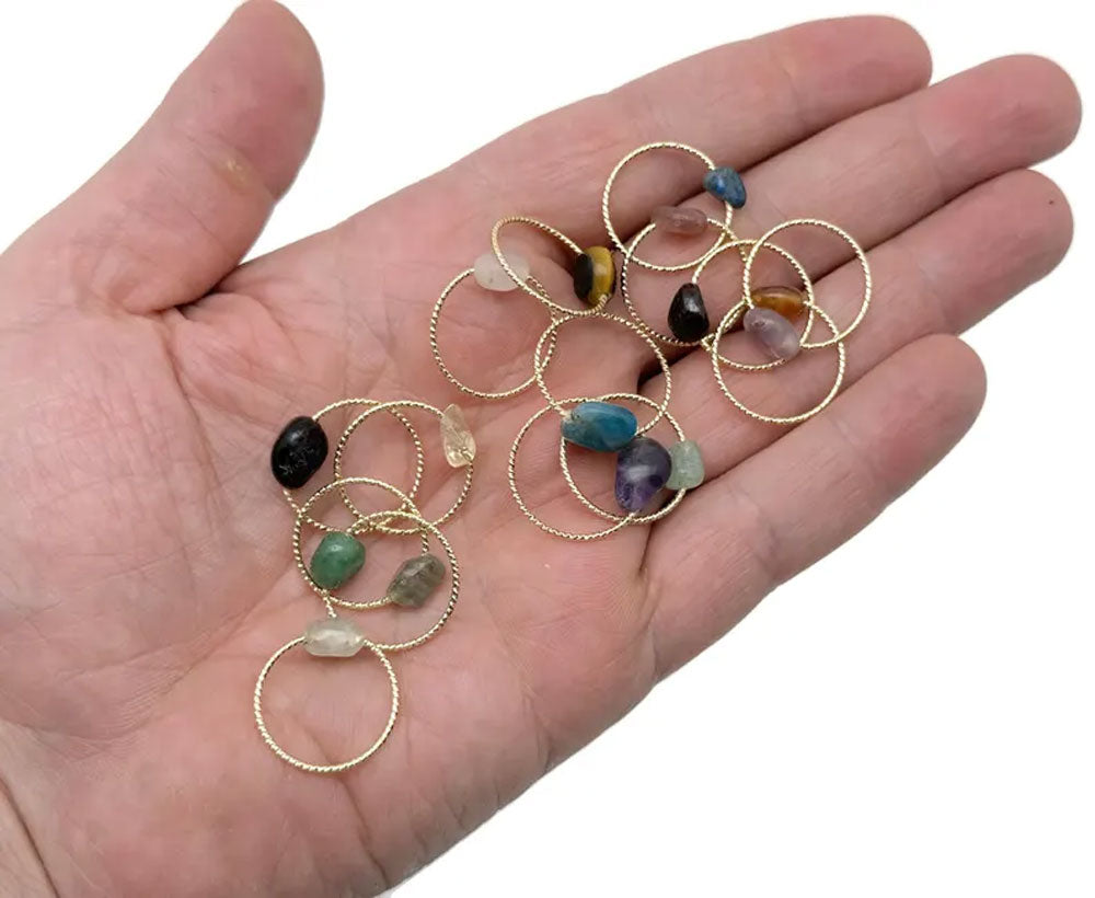 Gold Twist Band Rings with Raw Natural Gemstones