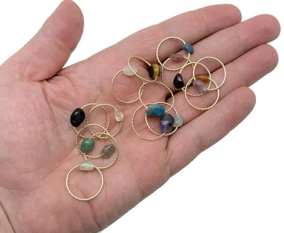 Gold Twist Band Rings with Raw Natural Gemstones