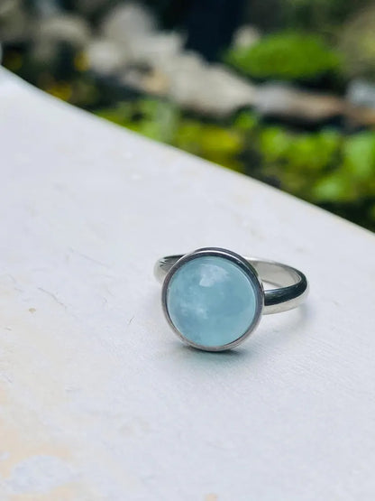 Rainbow Moonstone Gems Round 10MM Handmade Sterling Silver Gold Ox side Ring Bezel Set  For Anniversary Gift Women or Men Jewelry For Her