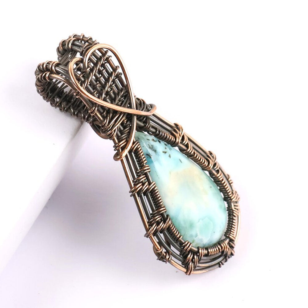 Handmade Copper Wire Wrapped Pendant Pear Shape 20To25MM Larimar Natural Stone Pendant For Anniversary Gift for Wife Jewelry