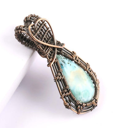 Handmade Copper Wire Wrapped Pendant Pear Shape 20To25MM Larimar Natural Stone Pendant For Anniversary Gift for Wife Jewelry