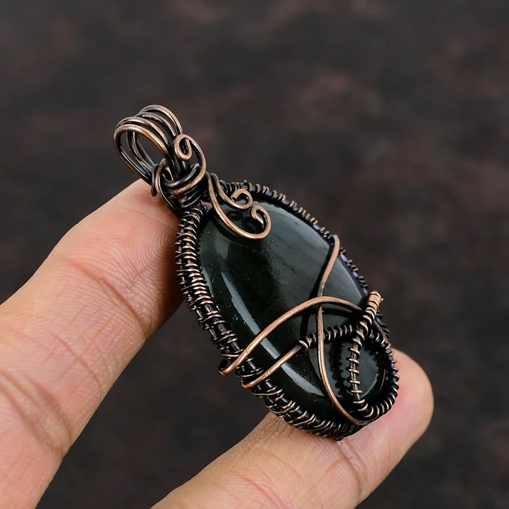 Awesome Handmade Copper/Brass Bezel With Wire Wrapped Pendant Oval Shape 20To25MM Labradorite Stone Pendant For Happy Birthday Gift's