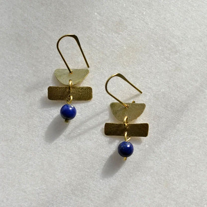 Lapis Lazuli Geometric Earrings | Handmade Brass Jewelry