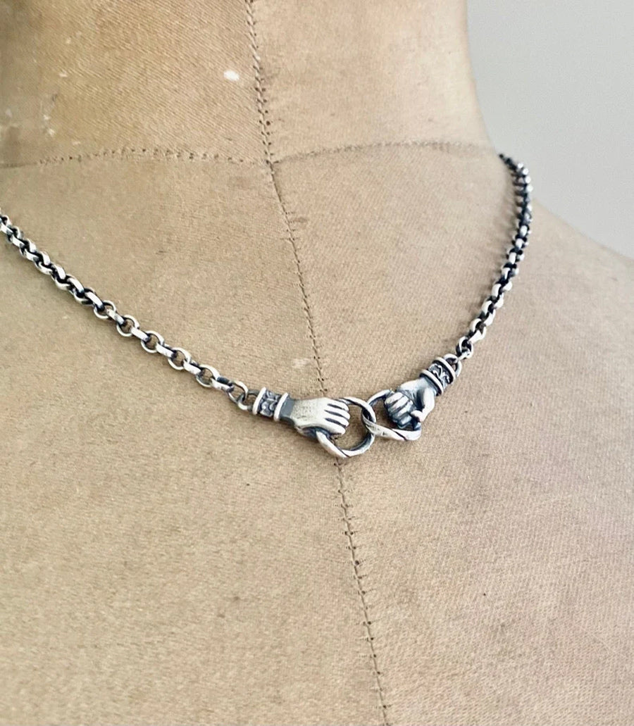Handmade Brass Pendants Handshake Shape With Chain Necklace Pendant Size 15To20mm For Happy Birthday Gift Pendant