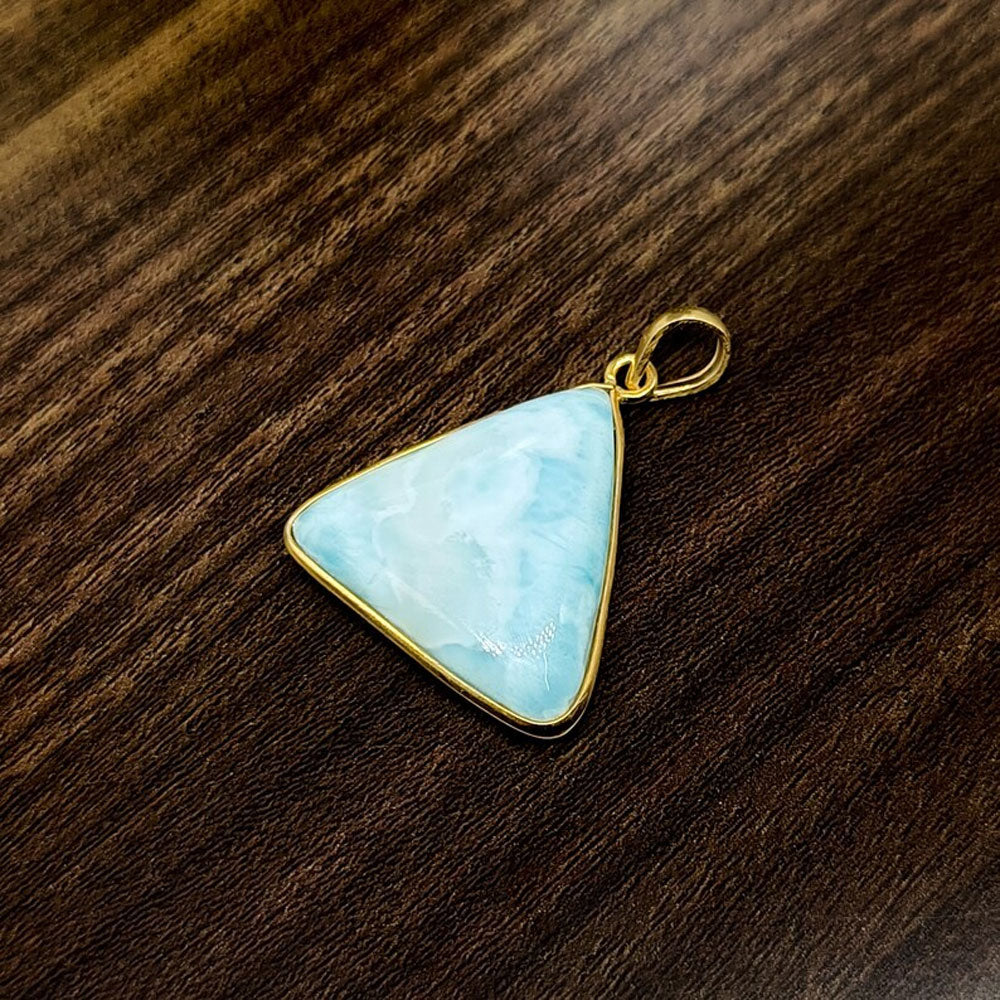 Handmade Larimar Gemstone Brass Pendant Triangle Shape