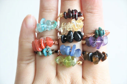 Wire Wrapped Rings with Tumbled Healing Stones