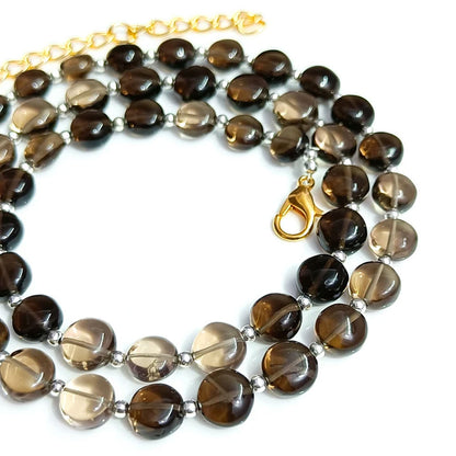 Handmade Brass Smoky Quartz Beads Necklace 5–7MM