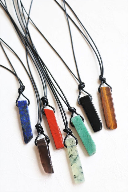 Raw Gemstone Slab Pendant on Adjustable Brown Cord