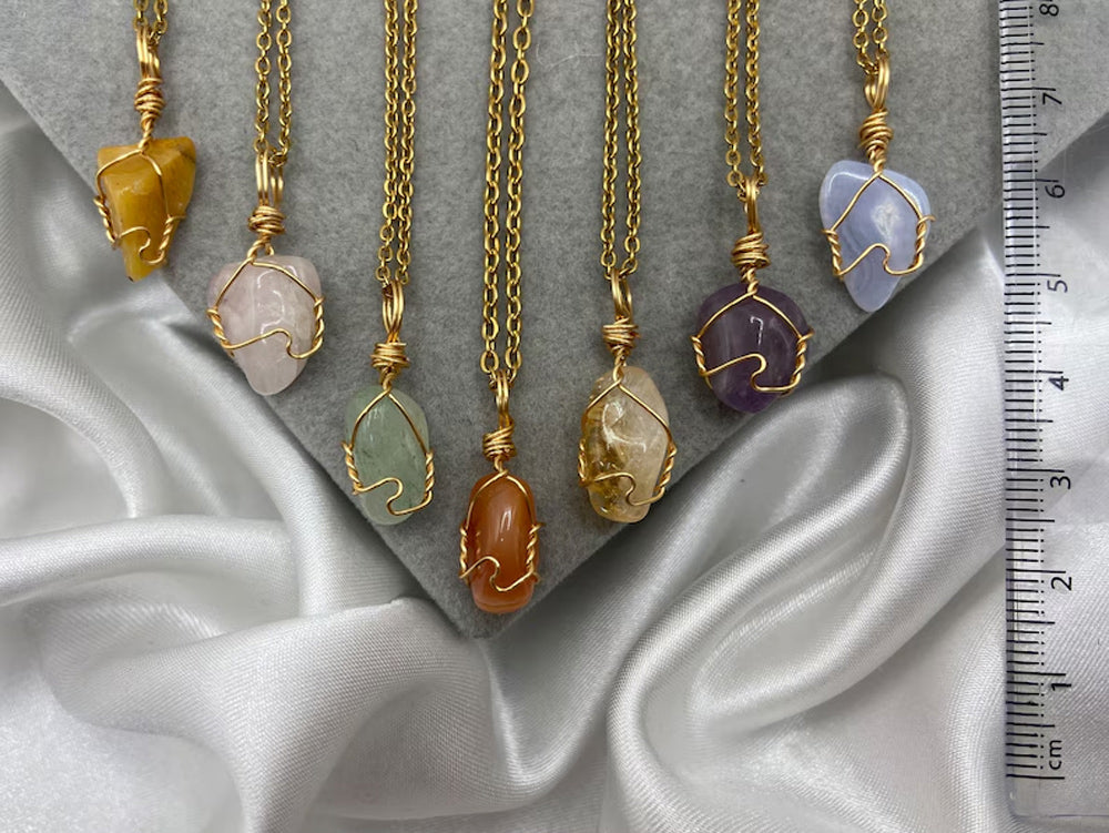 Tumble Pendant Multi Color Gemstone Wire Wrapped Setting Necklace With Chain Necklace 13To15MM Approx Sterling Silver Pendant Anniversary Gift's Women and girl Jewelry For Her