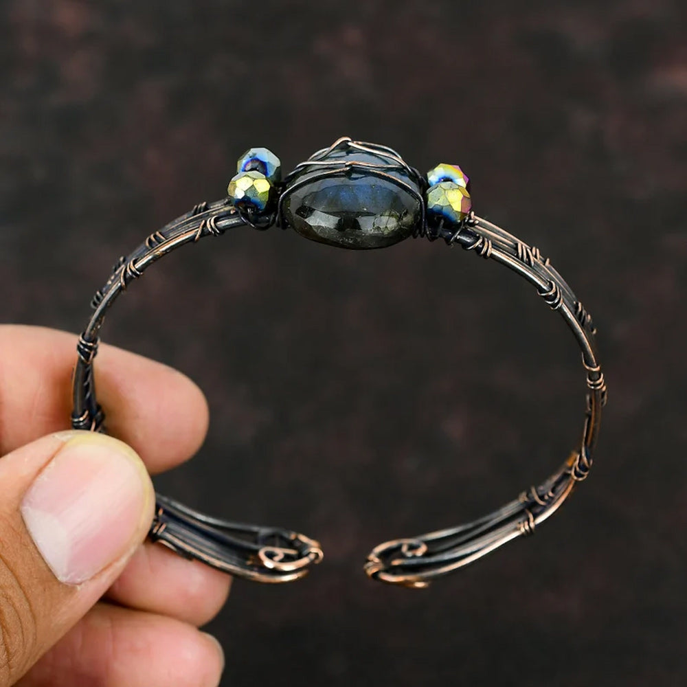 Handmade Pear Shape 20To25MM Copper Adjustable Bracelet Labradorite Stone Bezel With Copper Wire Wrapped Set Fashion Bracelet For Women Gift's