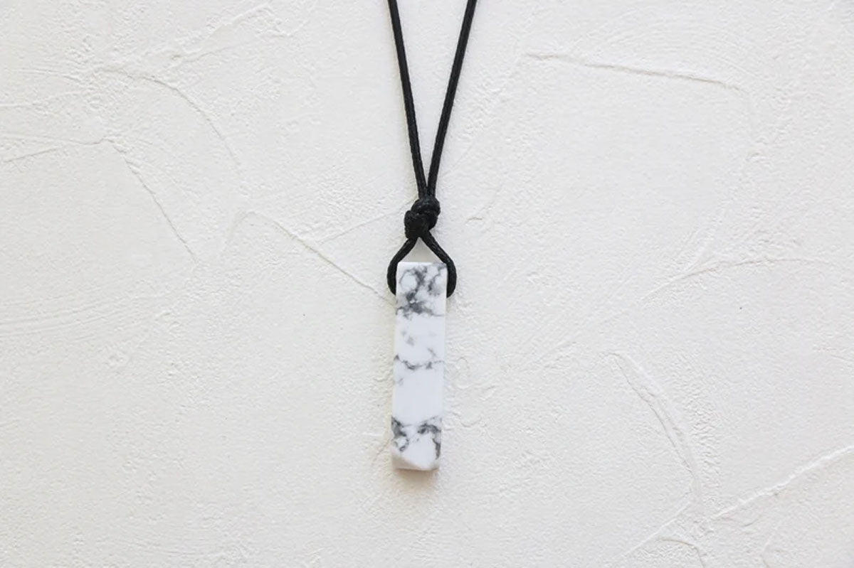 White Howlite Marble Stone Rectangle Pendant Necklace