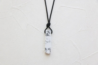 White Howlite Marble Stone Rectangle Pendant Necklace