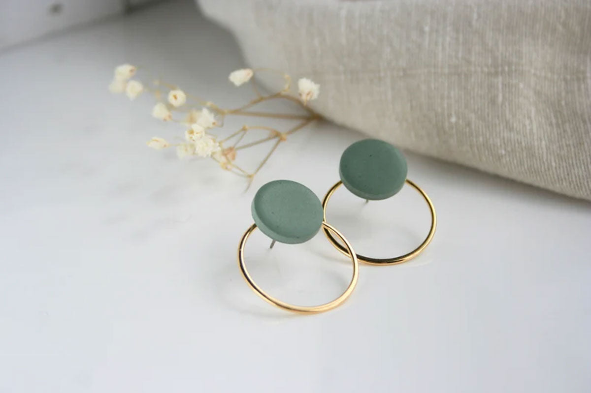 Speckled White Stone Hoop Earrings | Minimalist Gold Jewelry