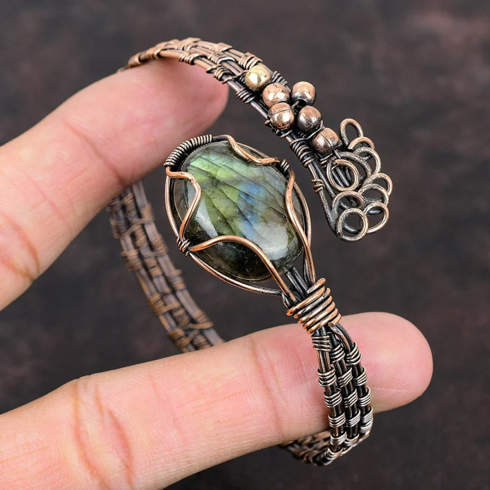 Handmade Oval Shape 20To25MM Copper Adjustable Bracelet Labradorite Stone Bezel With Copper Wire Wrapped Set Fashion Bracelet For Women Gift's
