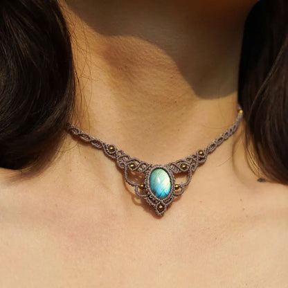 Dainty Labradorite Macrame Choker | Minimalist Boho Style