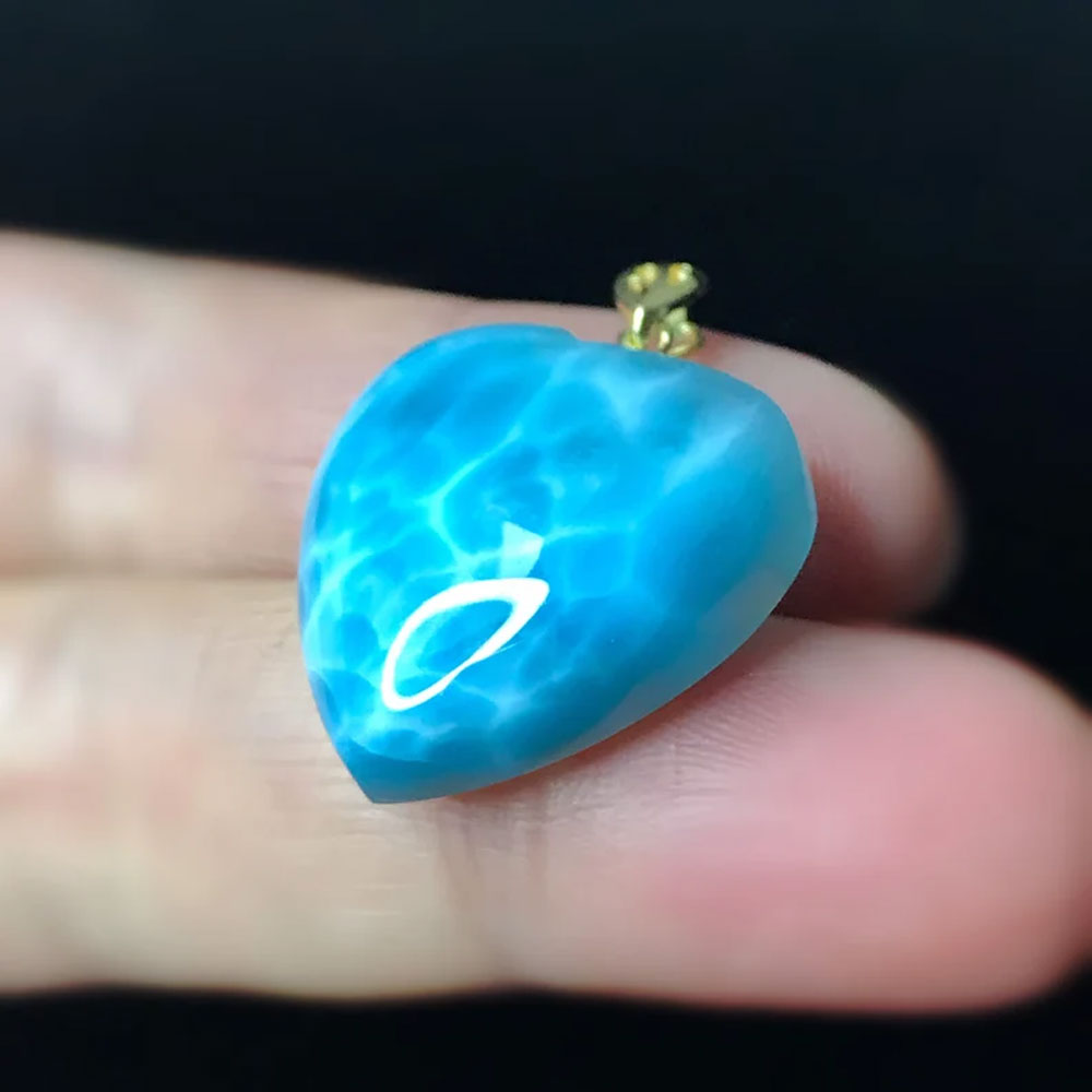 Natural Larimar Heart Shape Silver Pendant Jewelry