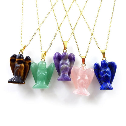 Angel Shape 15mm Pendant Natural Multi Gemstone Pendants With Chain 925 Sterling Silver Gold Plated Drilled Set Anniversary Gift's Women and girl Jewelry For Her