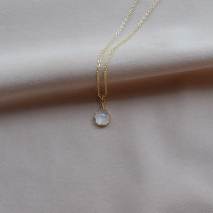 10MM Rainbow Moonstone Gemstone Necklace Bezel Setting Necklace With Chain Necklace 925 Sterling Silver Anniversary Gift's Women and girl Jewelry For Her