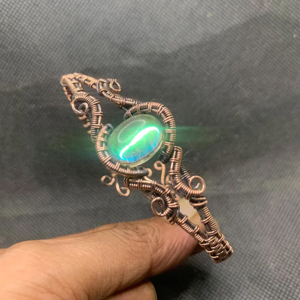 Handmade Oval Shape 20To25MM Copper Adjustable Bracelet Opalite Stone Bezel With Copper Wire Wrapped Set Fashion Bracelet For Women Gift's