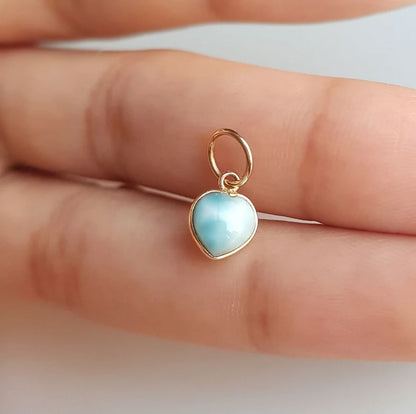 Natural Larimar Heart Shape 8MM Silver Pendant Jewelry