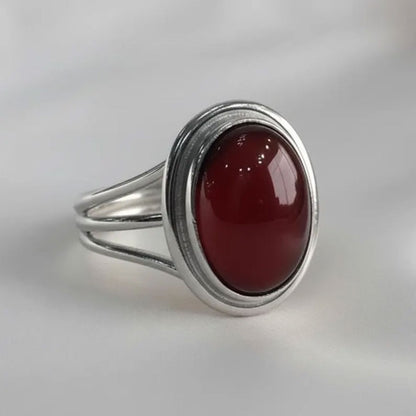 Classic Gold Triple-Band Ring with Oval Garnet