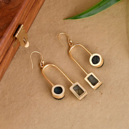 Labradorite Archer Drop Earrings | Gold Plated Gemstone Jewelry