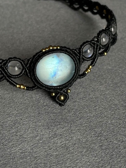 Moonstone Tribal Macrame Choker | Multi-Stone Woven Band