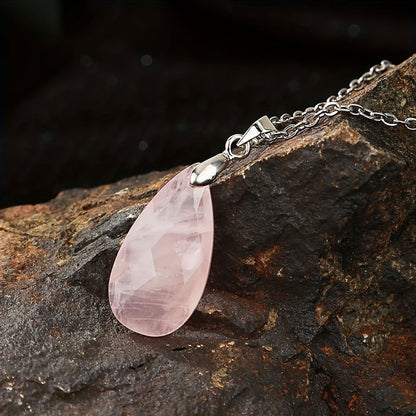 Trendy 2025 15mm Tear Shape Crafted By Hand 925 Sterling Silver Pendant With Chain Necklace Rose Quartz Gemstone Pendant Bezel Setting For Anniversary Gift's Women or Men Jewelry