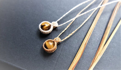 Tiger’s Eye Macrame Minimalist Necklace | Earth Tone Style