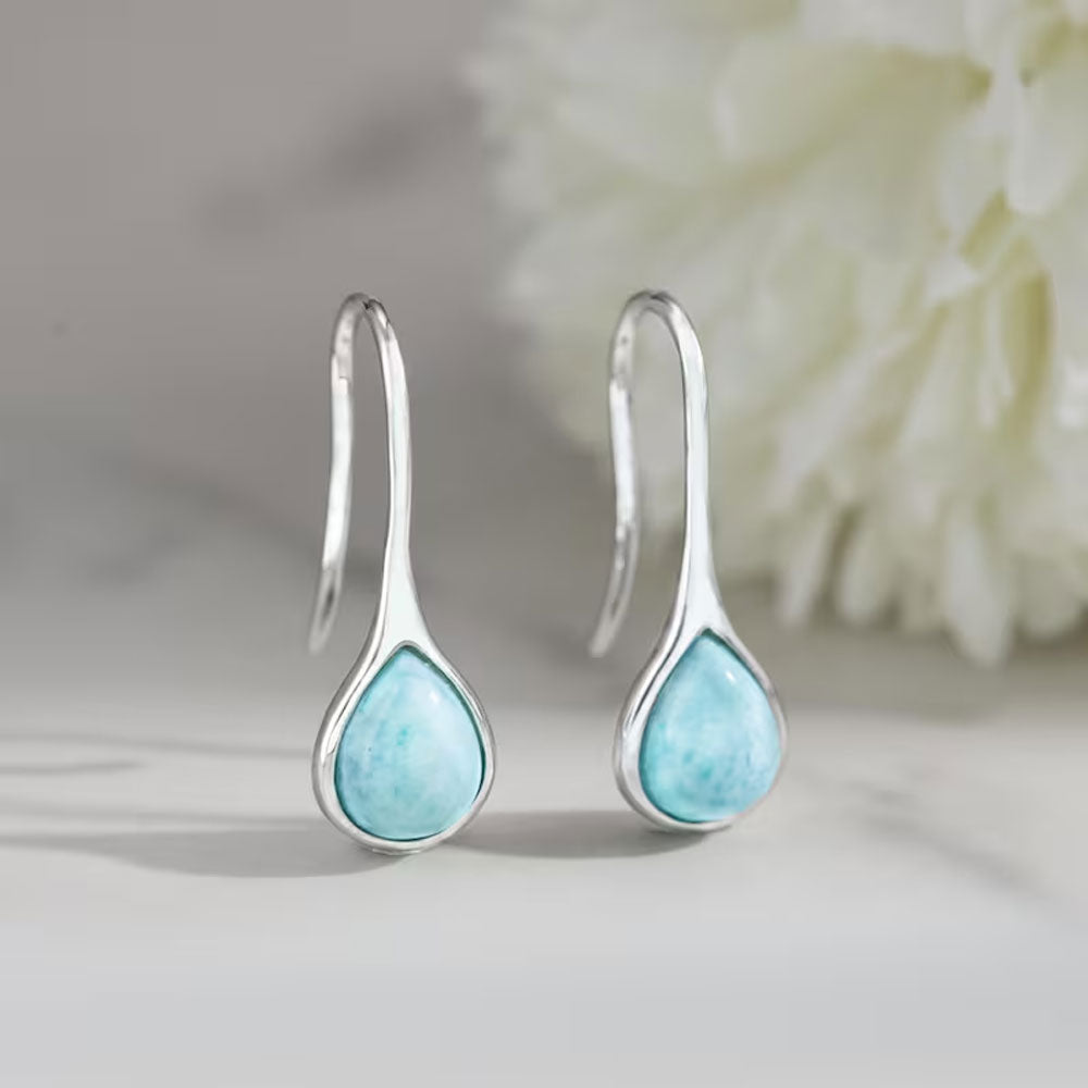 Natural Larimar Silver Dangle Earrings Handmade