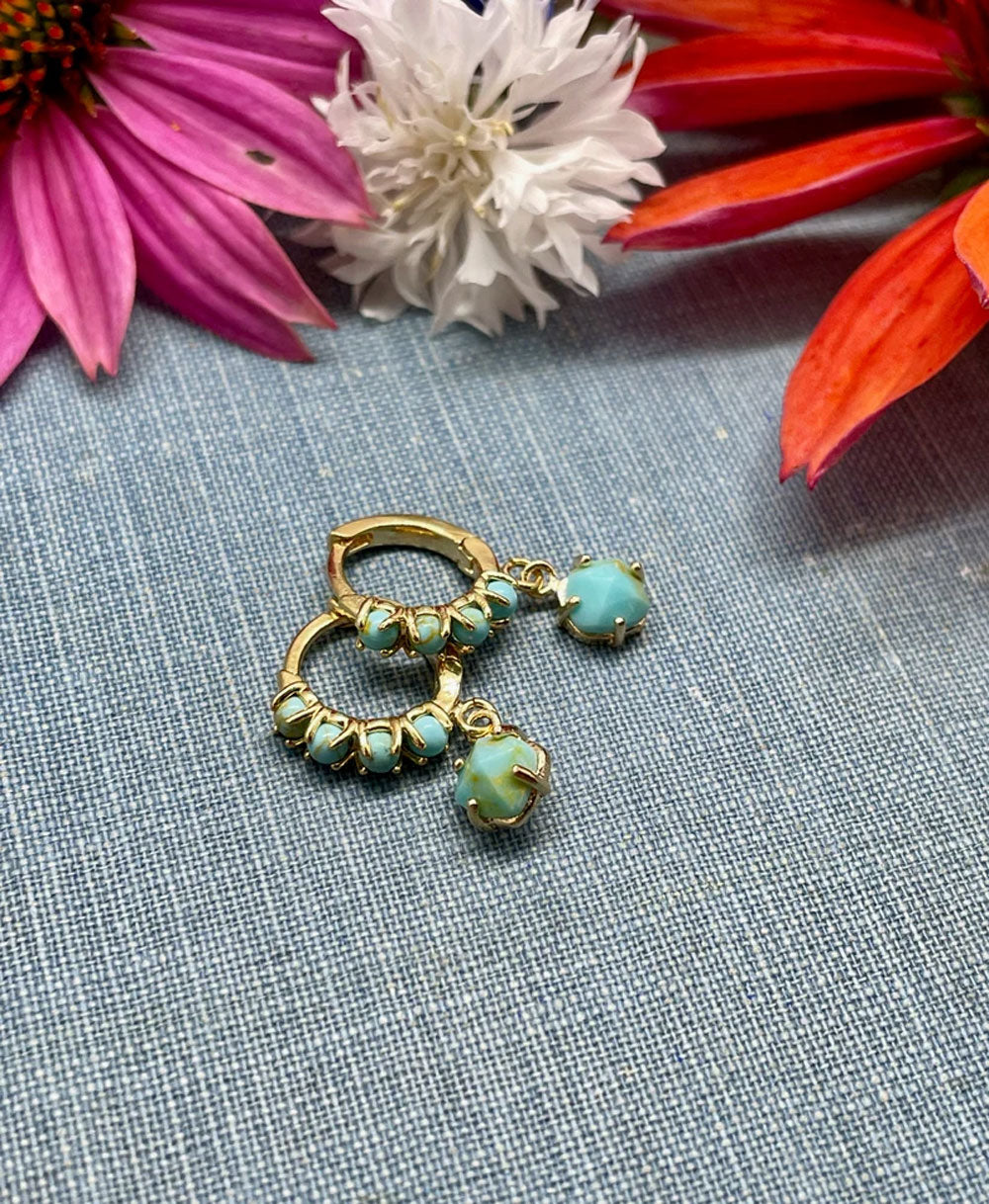 Turquoise Cluster Huggie Earrings | Boho Gold Jewelry
