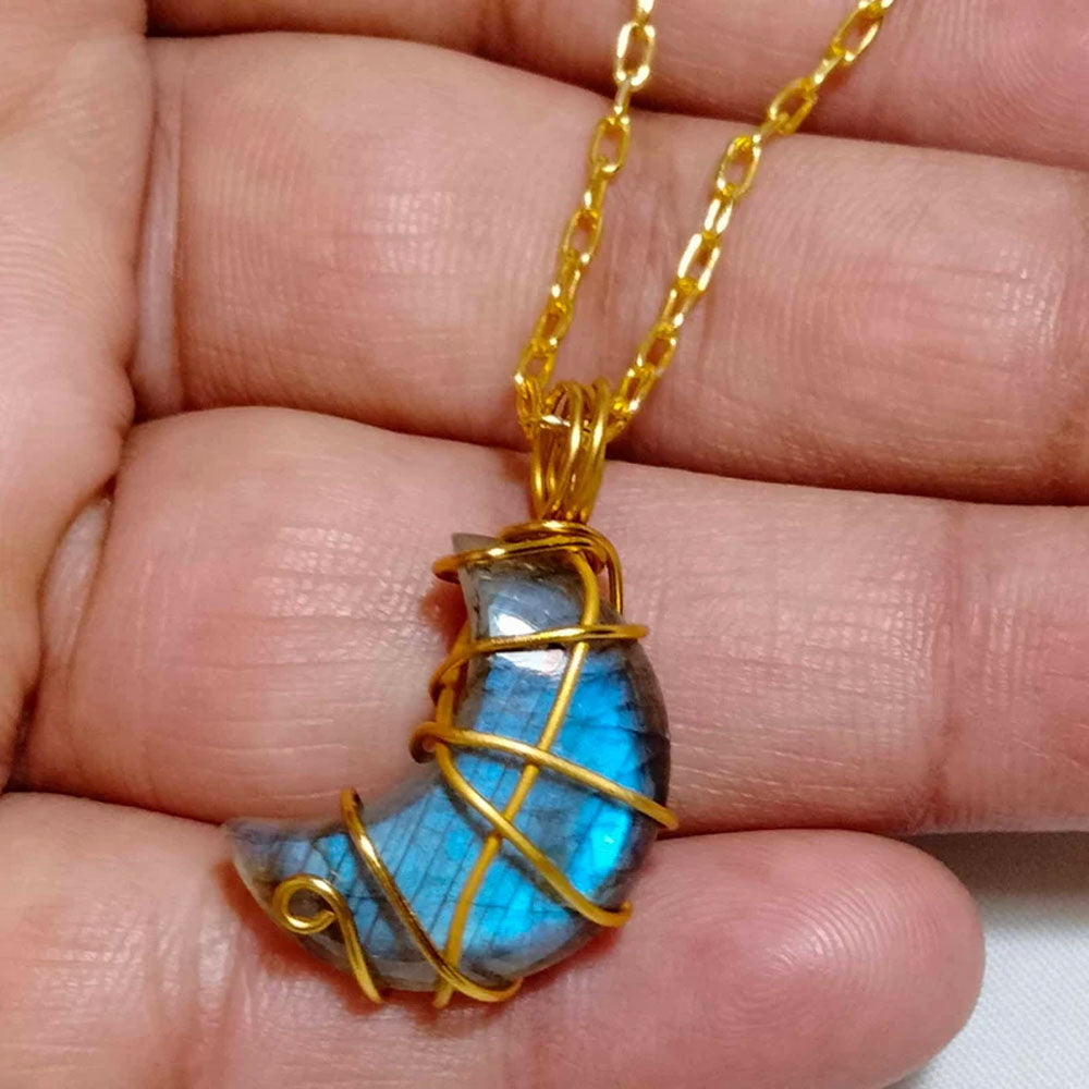 Handmade Brass Wire Wrapped Pendant Half Moon Shape 15To20MM Moonstone Pendant For Anniversary Gift for Wife Jewelry