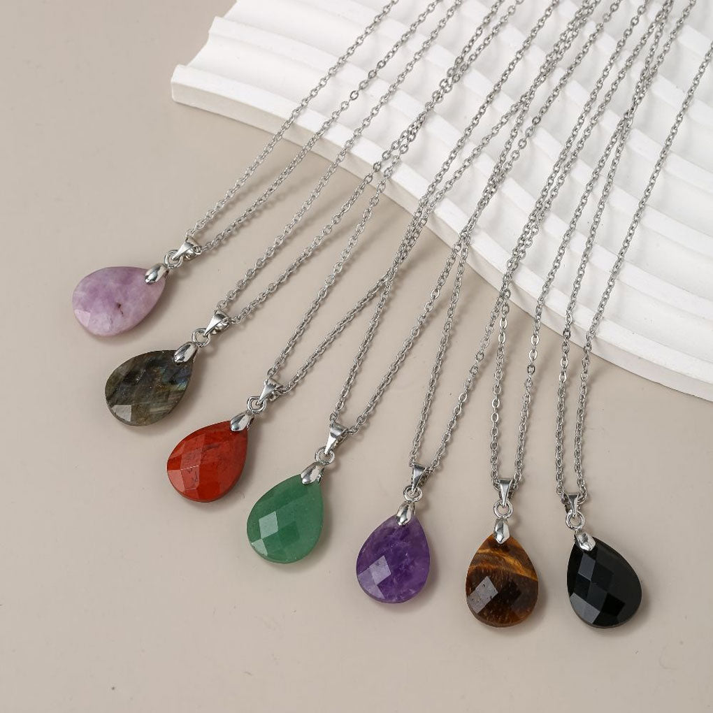 Trendy 2025 9X12mm Drop Shape Multi Color Gemstone Crafted By Hand 925 Sterling Silver Pendant With Chain Necklace Bezel Setting For Anniversary Gift's Women or Men Jewelry