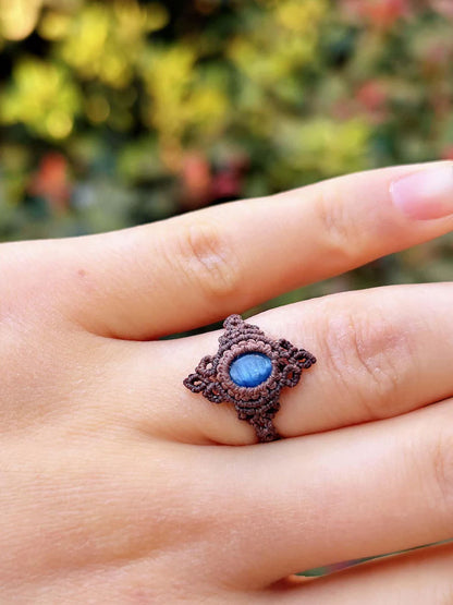 Hand-Woven Blue Gemstone Macrame Ring | Hari Om Creations