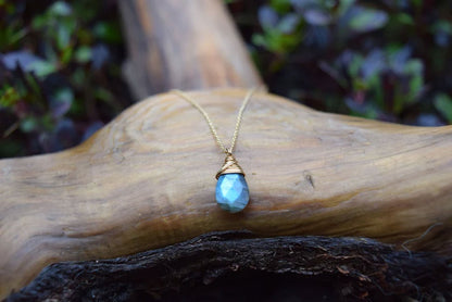 Handmade Brass Wire Wrapped Pendant Pear Shape 10MM Labradorite Pendant For Anniversary Gift for Wife Jewelry