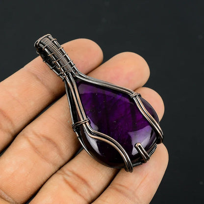 Awesome Handmade Copper/Brass Wire Wrapped Pendant Pear Shape 25To30MM Amethyst Stone Pendant For Anniversary Gift for Wife Jewelry