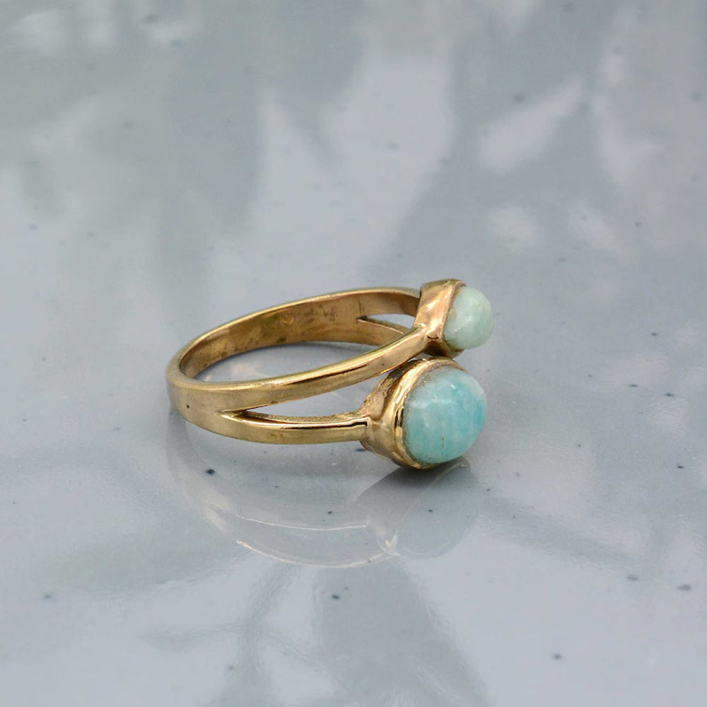 925 Sterling Silver Gold Plated Gemstone Rings Handmade Amazonite Stone Oval With Pear Shape Bezel Set Ring For Her Jewelry