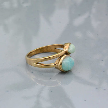 925 Sterling Silver Gold Plated Gemstone Rings Handmade Amazonite Stone Oval With Pear Shape Bezel Set Ring For Her Jewelry