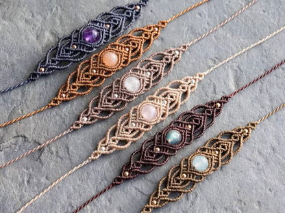 Peach Gemstone Macrame Bracelet | Hari Om Creations
