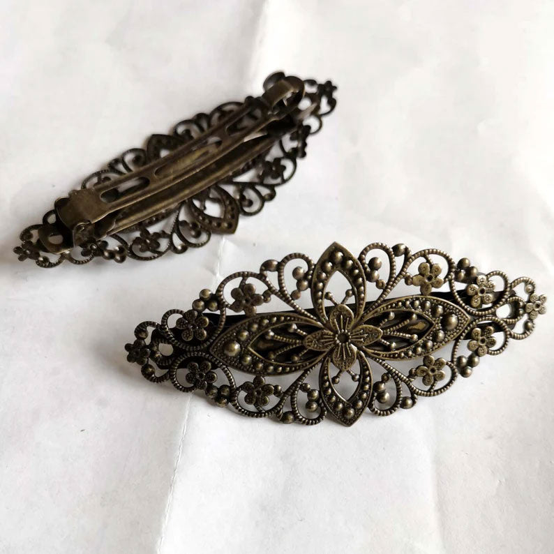 Brass Filigree Hair Barrettes | Vintage Hair Jewelry