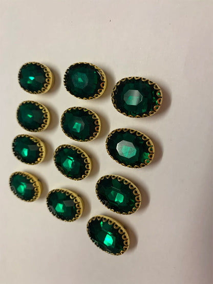 925 Sterling Silver Gold Plated Buttons Oval Shape Emerald Hydro Gemstone Handmade Bezel Set  For Happy Birthday Gift's Used For Fancy Drees Jewelry