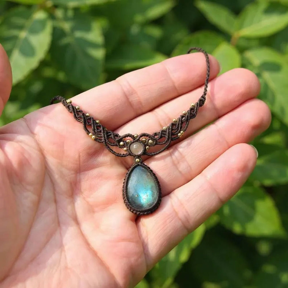 Handmade Labradorite Macramé Necklace | Hariom Creations