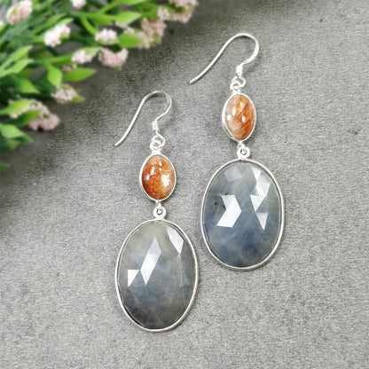 Gold Gems 5MM With 10MM Approx Oval Shape Blue Sapphire Gems Dangle Pair Earring For Her