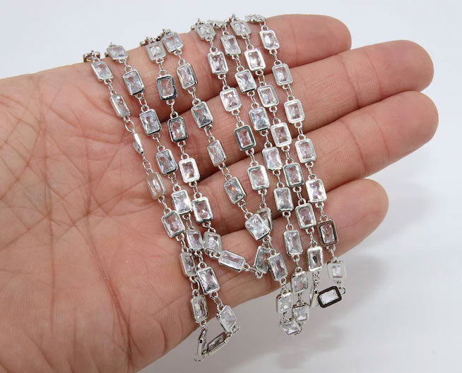 Crystal Quartz Rectangle Bezel Setting Chain Finding