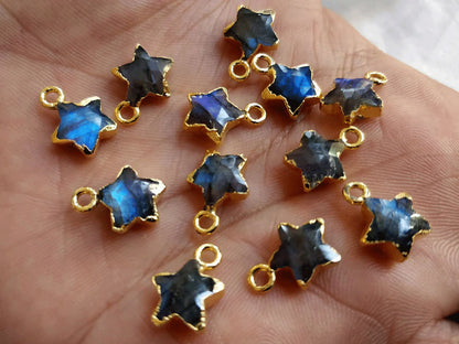 Awesome Handmade Stone 8MM Approx. Star Shape Labradorite Gemstone Beads Pendant Drilled Setting Metal Brass Pendant For Happy Birthday Gift Pendant