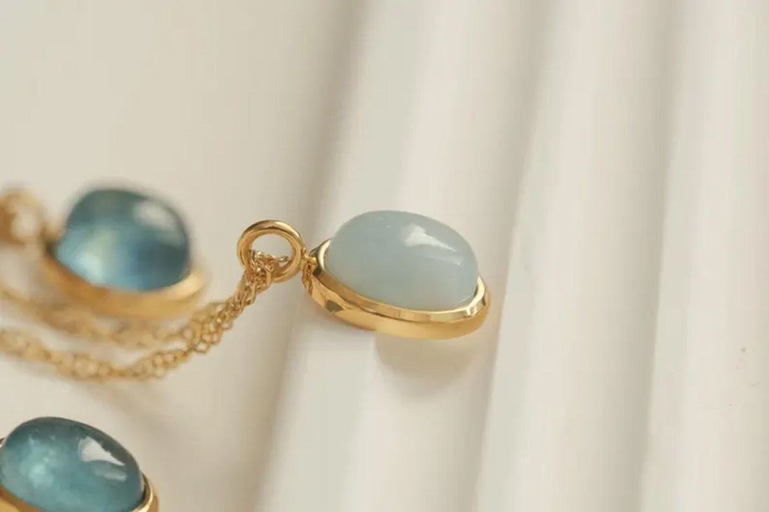 Aquamarine Gemstone 10X12MM Oval Shape Necklace Bezel Setting With Chain Necklace 925 Sterling Silver Gold Necklace Anniversary Gift's Women and girl Jewelry For Her