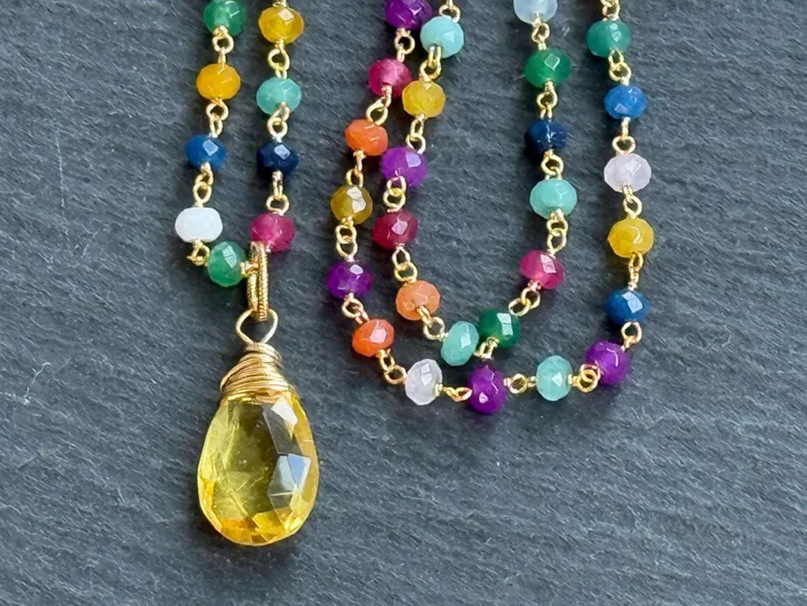 Handmade Wire Wrapped Brass Necklace Stone Size 15MM Pear Shape Citrine Hydro Stone Bezel Set Necklace For Happy Birthday Gift For Women