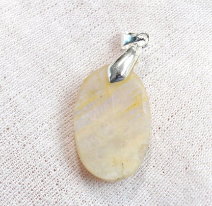 Handmade Rainbow Moonstone Brass Pendant 10X15mm
