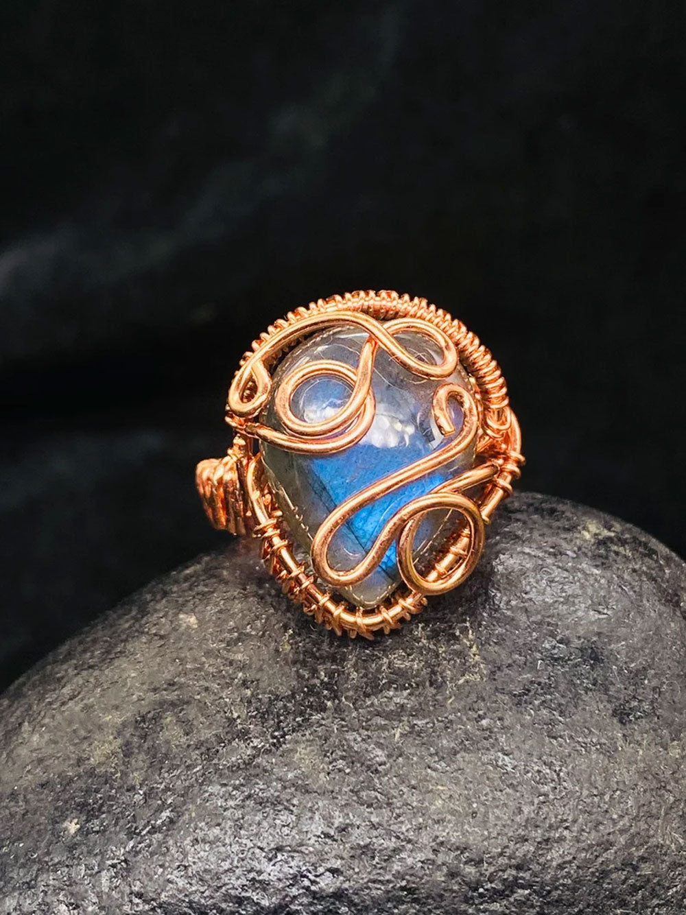 Handmade Wire Wrapped Brass Ring Size 15To20MM Pear Shape Labradorite Stone Bezel Set Ring For Happy Birthday Gift For Women